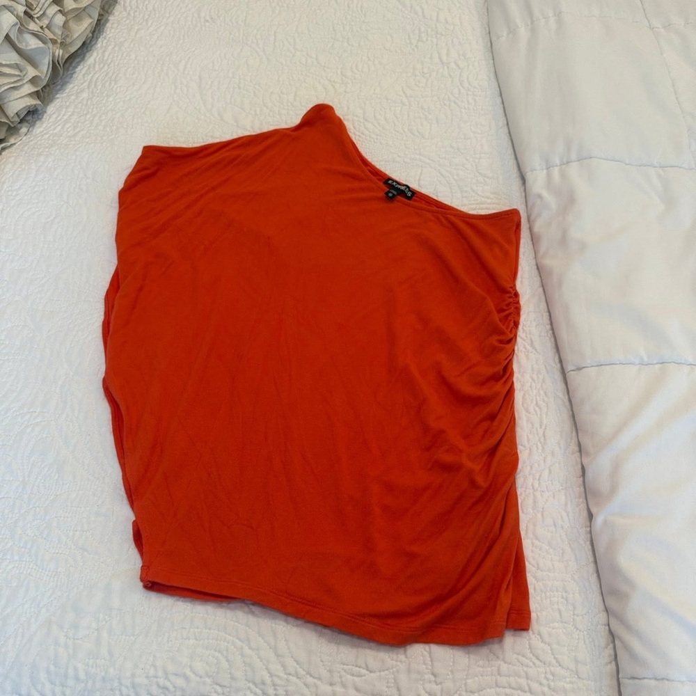Express Orange Asymmetrical Ruched Blouse
